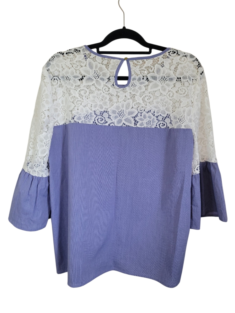 Marc New York XL Blue Cotton Lace Yoke Bell Sleeve Boho Peasant Blouse Top - Picture 5 of 11